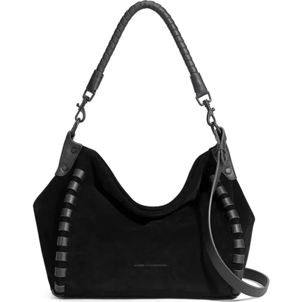 Aimee Kestenberg Zen Leather Hobo Black Suede | Convertible Shoulder & Crossbody - Picture 1 of 9